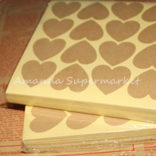 Wholesale 1200pcs/lot 35*35mm Heart Shape Kraft Paper Label Sticker For DIY Hand Made Gift /Cake Baking Sealing Sticker