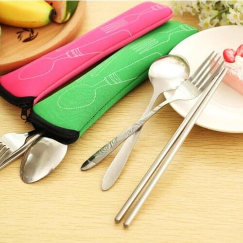 Wholesale Travel Picnic Portable Cutlery Stainless Steel Tableware 3pcs/sets Practical Camping Dinnerware LX1386