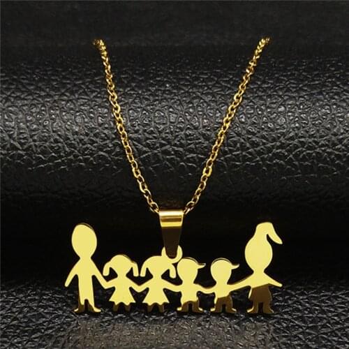 Mama Family Silver Color Stainless Steel Necklaces for Women Mum Jewelry Boy and Girl Statement Necklace Jewelery colar N2306