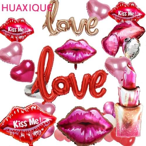 KISS ME Red Lips Lipstick Foil Balloon LOVE Letter Balloon 18inch Heart Ball Wedding Valentines Day Marriage Room Party Decor