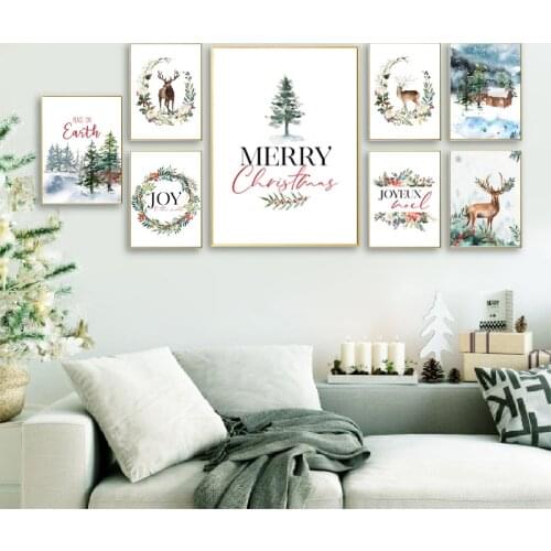 Holiday Decor Christmas Theme Posters and Prints Nordic Canvas Painting Wall Art Pictures Home Decoration