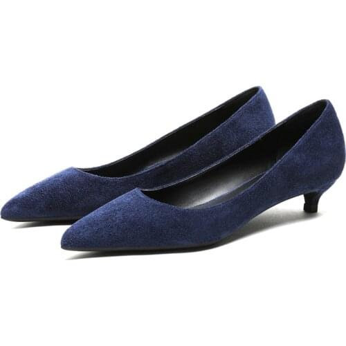 Plus Size OL Office Lady Shoes Kid Suede Leather Low High Heels Woman Shoes Pointed Toe Dress Shoes Basic Pumps Women E0084