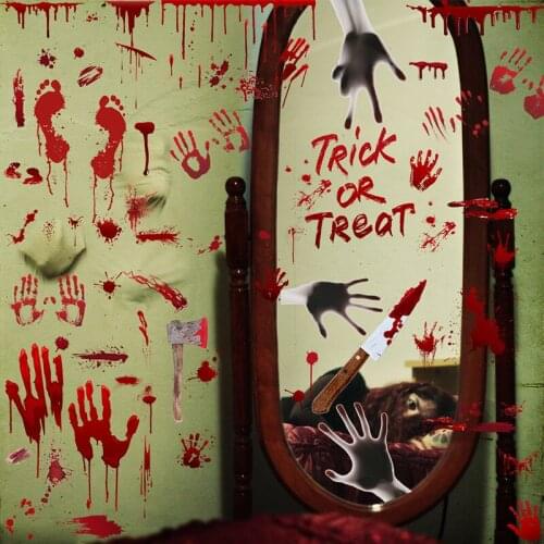 Horror Halloween Bloody Handprint Wall Stickers Halloween Party Decor For Window Door Floor Home Decal Stickers Haunted Prop