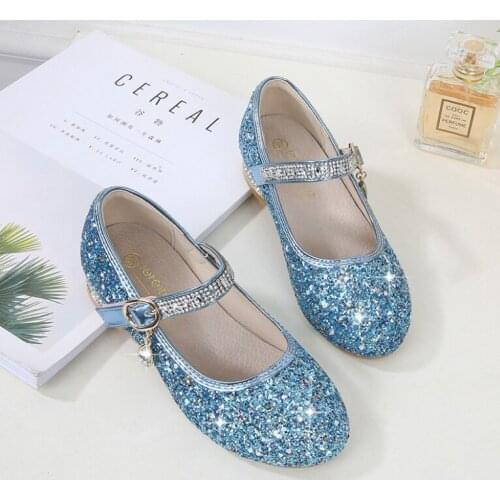 Girls Princess Shoes High-Heel Shiny Crystal Shoes Kids Leather Shoes Childrens Single Shoes Birthday Present