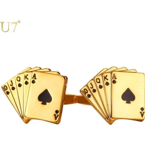 U7 Poker Cufflinks for Mens Shirt Accessories Gold Color High Quality Cuff Links Buttons Wedding Men Jewelry Groomsmen Gifts