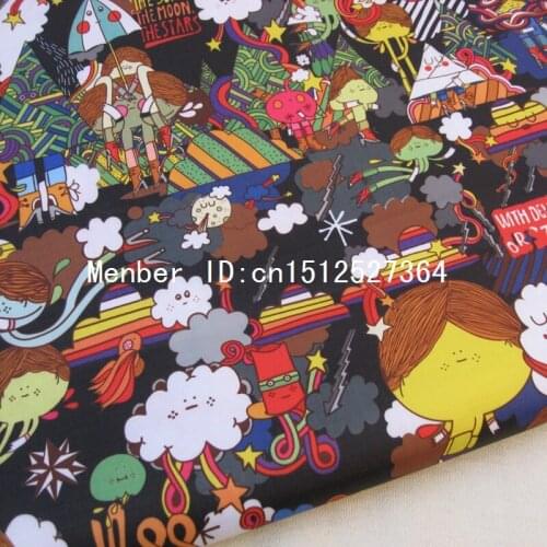 WF198 - PVC coated waterproof fabric - girl / flower / umbrela on black bakcground