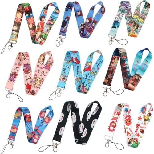 JF0258 Chicken and Cow Funny Anime Lanyard Keychain for Key Badge ID Cellphone Holder Key Rings Women Men Neck Straps