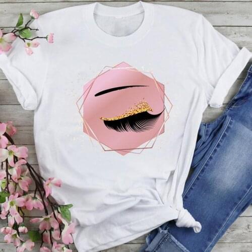 Women Graphic Eye Lovely Cute Beauty Eyelash Cartoon Summer Fashion Female Clothes Print Short Sleeve Tops Tees Tshirt T-Shirt