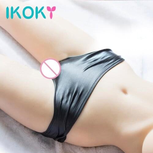 IKOKY Free Size Low Waist Open Crotch T Thong Pants Underwear Sex Toys for Women Erotic Sexy Panties Stimulate Faux Leather Shop