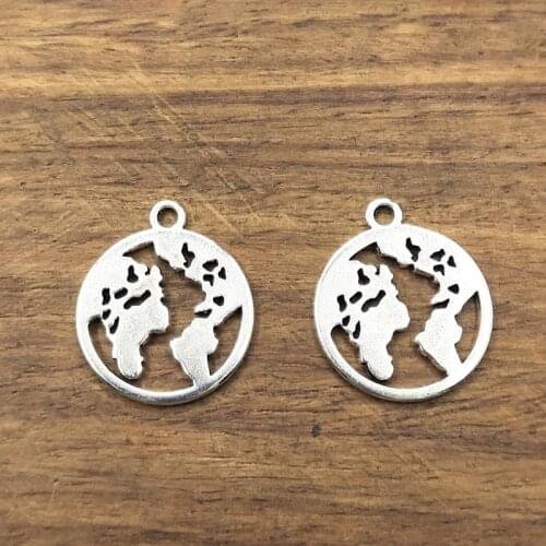 10 pcs Charms world map earth 18mm Tibetan Silver Plated Pendants Antique Jewelry Making DIY Handmade Craft