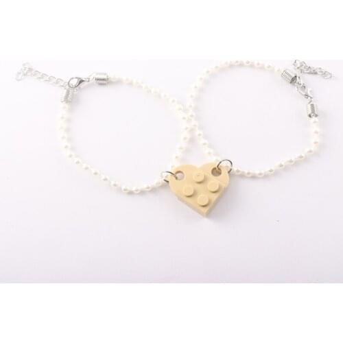 2PCS Pearls Cute Building Block Bracelet Heart Love Bangles Kids Bricking Charm Paracord Bracelet Kids Gift Jewelry