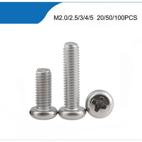20/50/100pcs Cross Recessed Pan Head Screws M2.0 M2.5 M3 M4 M5 304 Stainless Steel Machine Screw Philips Wood Screw