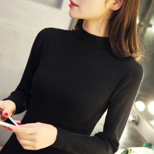 2020 Slim dress half thickened turtleneck sweater sleeve head short sleeved shirt and tight knit female