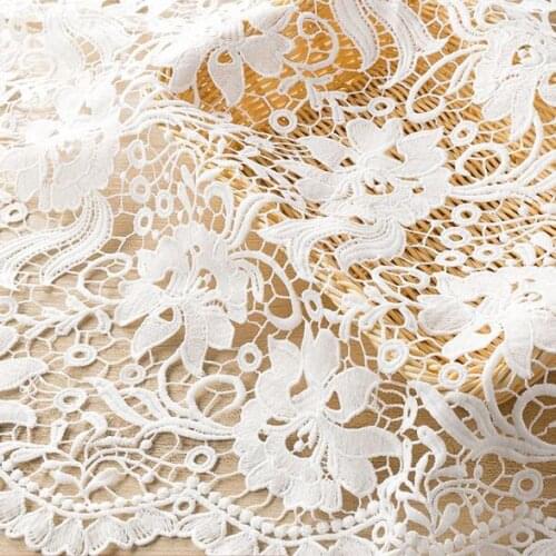 2yds Latest French Guipure Cord Lace Fabric High Quality White Embroidered Lace Fabrics 2019 Nigerian Wedding Dress Lace Fabrics