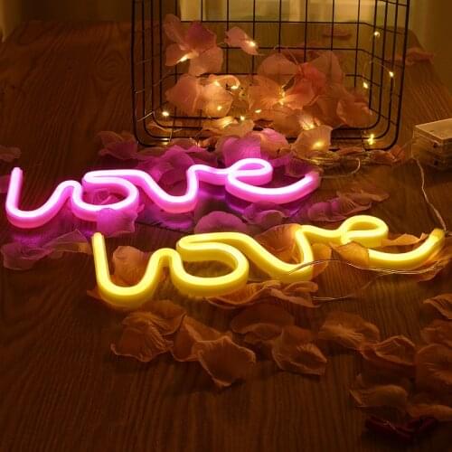 3D LED Light Neon Light Sign LOVE HEART Wedding Party Decoration Neon Lamp Valentines Day Bedroom Home Decor Night Lamp Gift