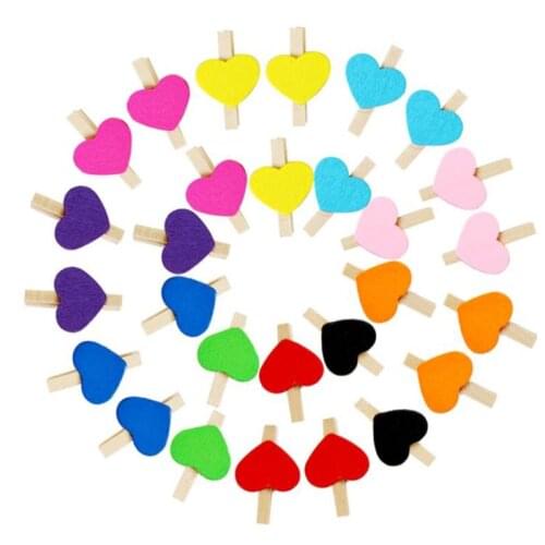 Omilut 50pcs Mini Colorful Heart Love Wooden DIY Clip Clothes Photo Paper Clips Valentines Day Decoration Wedding Decoration