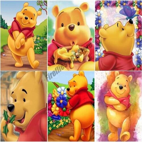 Disney Pooh Bear 5D DIY Diamond Painting Lightning Cross Stitch Kits Full Square/Round Diamond Mosaic Home Decor Childrens Gift