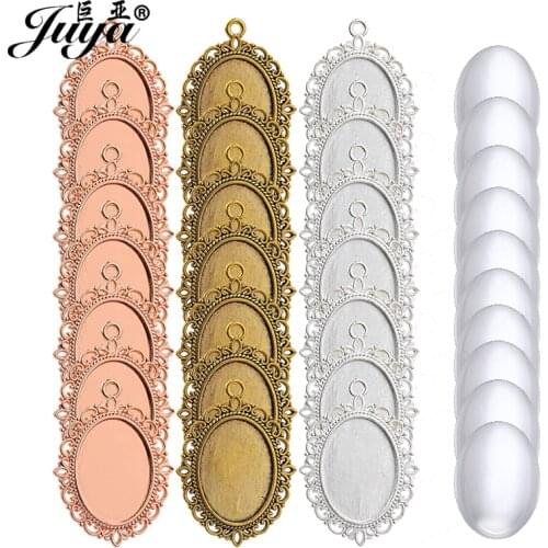 60PCS 18x25mm Oval Pendant Base Cabochon Cameo Alloy Tray Crafts For Necklaces Keychains DIY Jewelry Making Components Findings
