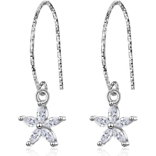 925 Sterling Silver Crystal Flower Drop Earrings For Women Girls Valentines Day Gift Sterling-silver-jewelry