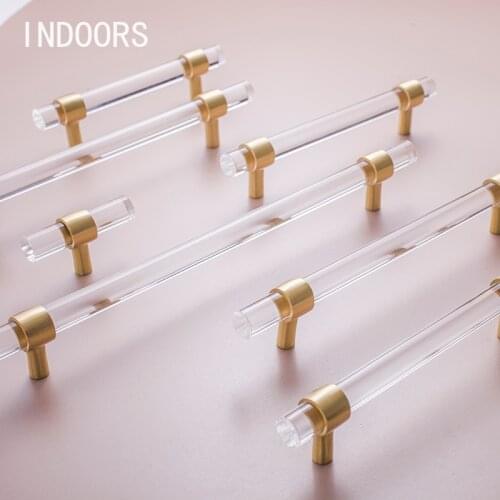 Acrylic Brass Long Handle Modern Minimalist Cabinet Golden Transparent Drawer Wardrobe Furniture Light Luxury Door Handle