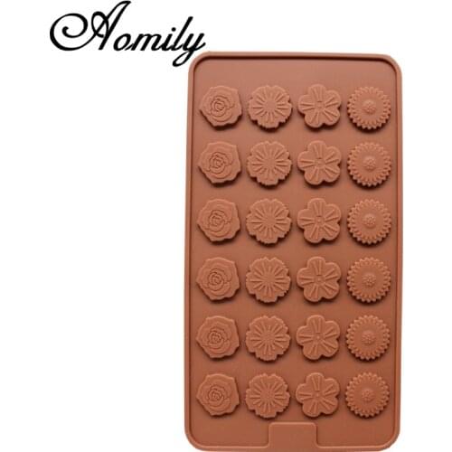 Aomily 24 Holes Flowers Shaped Silicone Chocolate Flakes Cookies Candy Fondant Chocolate Kitchen Mould Silicone Cake DIY Mold