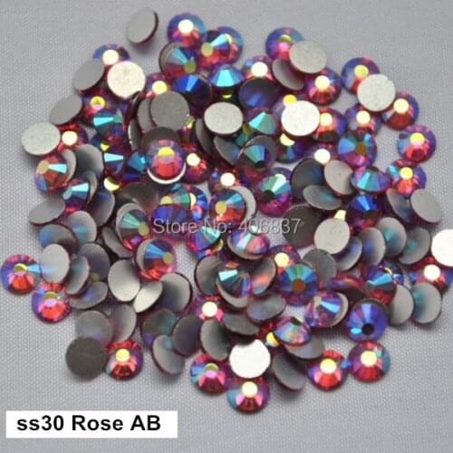 Free Shipping! 288pcs/Lot, ss30 (6.3-6.5mm) Rose AB Flat Back Non Hotfix Nail Art Rhinestones