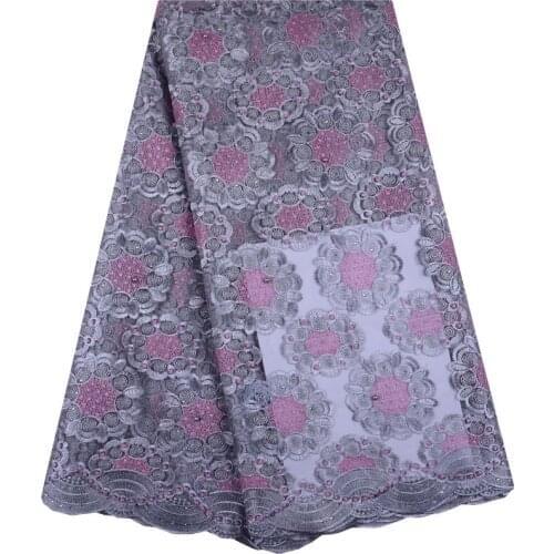 Free Shipping High Quality Nigerian Lace Fabric 2019 African French Net Lace Fabric Tulle Mesh Fabric With Stones For Party 1406