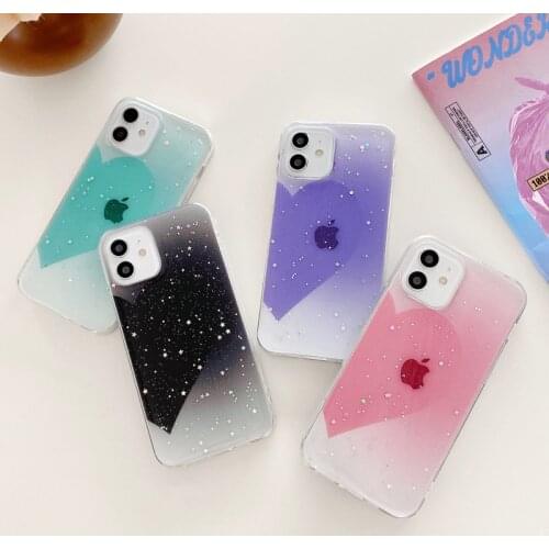 Ottwn Candy Color Clear Phone Case For iPhone 12 11 Pro Max X XR XS Max 7 8 Plus SE 2020 Glitter Stars Love Heart Soft TPU Cover