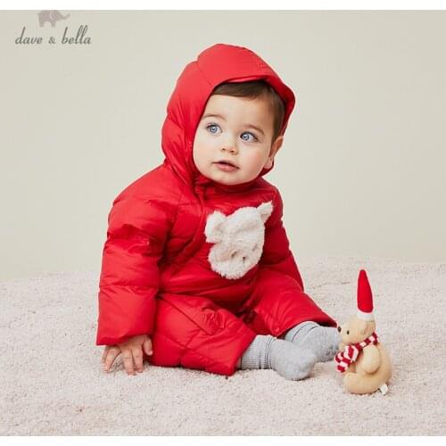 DB15719 dave bella winter new born baby unisex cartoon down padded jumpsuits infant toddler clothes children romper 1 piece