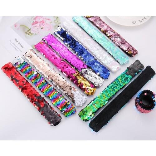 New Kids Gift Popualr Colors Reversible Sequins Children Fashion Paillette Bracelet New Clap Ring Christmas Festival