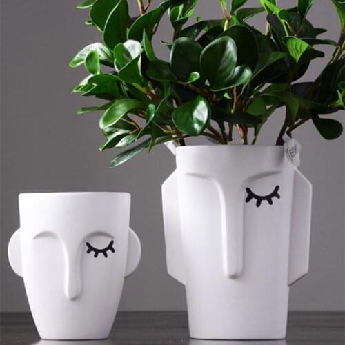 EUROPEAN CREATIVE CERAMICS HUMAN FACE VASE HYDROPONIC BUST FLOWER POT NORDIC HOME DECORATIVE ART PORTRAIT WHITE VASE R4560