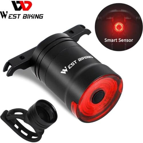 WEST BIKING Smart LED Bicycle Tail Light USB Rechargeable Auto Start/Stop Waterproof Bike Brake Sensing Safety Warning Light