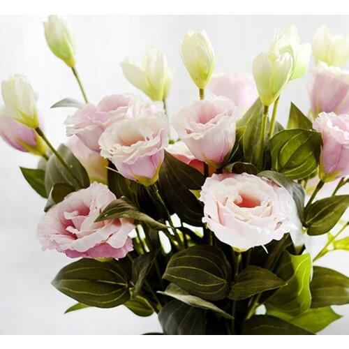 5 Colours Artificial Flower 3 Heads Fake Eustoma Silk Flower Wedding Party Window Balcony Home Decorative 1PCS