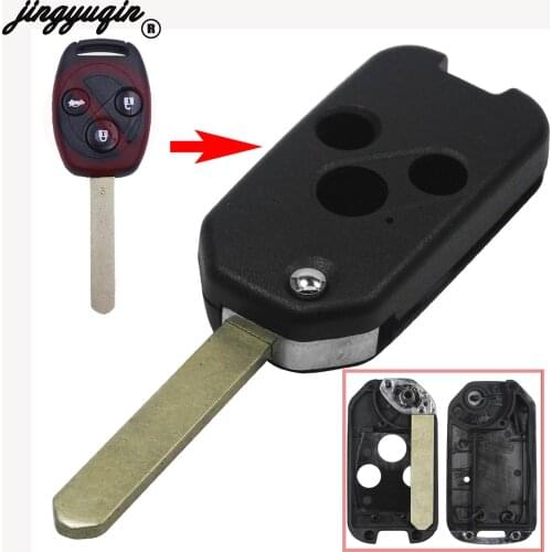 Jingyuqin 10pcs/lot 3 Buttons Flip Remote Key Shell Cover For Honda Odyssey Rigeline Accord Civic Uncut Pilot Folding Fob Case