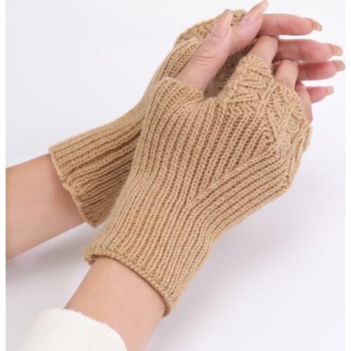 Korean Wool Gloves Autumn Winter New Female Student Fashion Versatile Knitted Warm Half Finger Open Finger Gloves