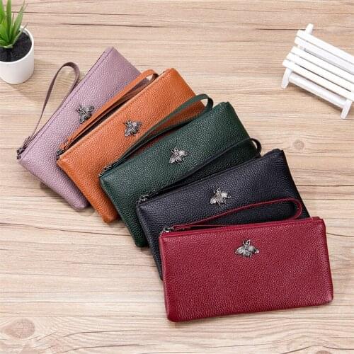 Cell Phone Purse Woman’s Long Purse Cell Phone Touchable Visable Genuine Leather Coin Purse FingerPrint-Able Wrist Wallet F1068