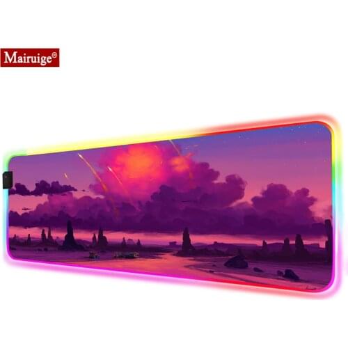 Dark Clouds Sunset Rock Car Rocket LED Mousepad RGB Glow XXL Large Mouse Pad 90x40/70x30cm Gamer Desk Mat for Laptop Table Pads