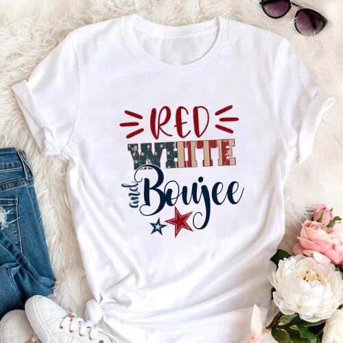 Red White and Boujee 100%Cotton Graphic Print Women Tshirt July 4th Summer Casual Short Sleeve Top 4th Of July Shirt Holiday Tee