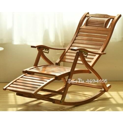 Rocking Chair Adult Leisure Chair Siesta Leisure Home Balcony Folding Single Chair Office Elderly Bamboo Lounge Chair Furniture