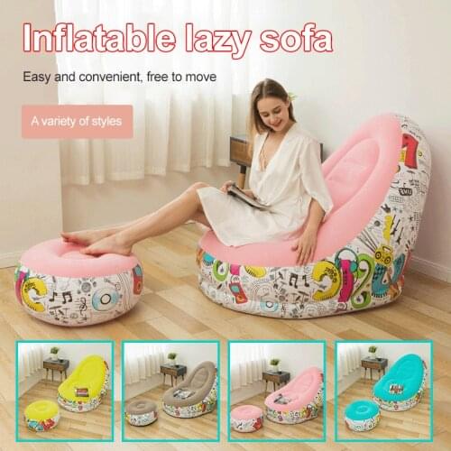 Bean Bag Lazy Sofa Inflatable Folding Recliner Outdoor Sofa Bed With Pedal Flocking Single Sofa Chair Pile Coating Outdoor Chair
