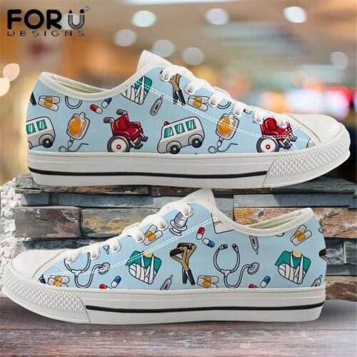 FORUDESIGNS Lace-up Casual Shoes Breathable Canvas 2020 Fashion Cartoon Nurse Prints Women Vulcanized Shoes Sneakers Ladies