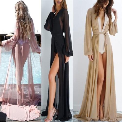 Summer Women Bikini Cover-up Transparent Beach Maxi Dress Swimwear Tunic Chiffon Female Bathing Suit