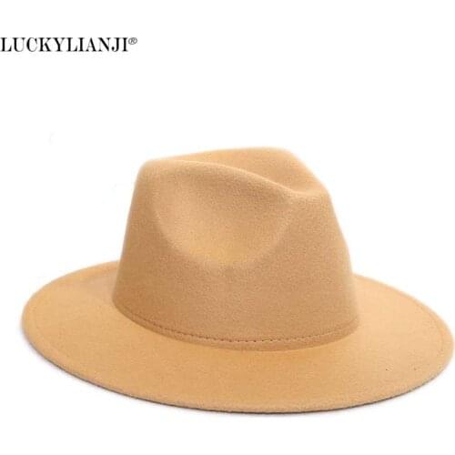LUCKYLIANJI Retro HQ Wool Felt Kid Child Children Solid Color Panama Fedora Hat Vintage Gangster Cap (Size:54cm,Adjust Rope)