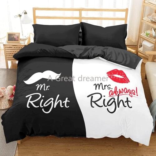 Fashion Couple Lover Luxury White Black Bedding Set Design Bed Linen Custom Duvet Cover Queen King Quilt Cover