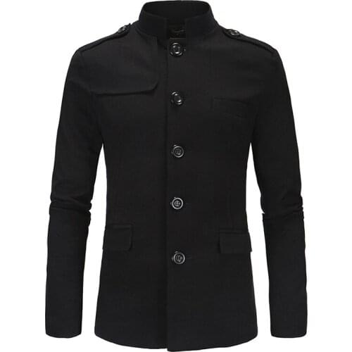 Men Fashion Blazers Stand Collar Business Work Party Prom New Casual Suit Jacket Mao Style Slim Fit Youth Daily Life Gray Black