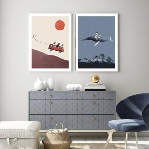 Childrens Room Home Decoration Wall Paintings Nordic Cartoon Posters And Prints Three Dogs Adventure Gang To The Moon Canvas Pa