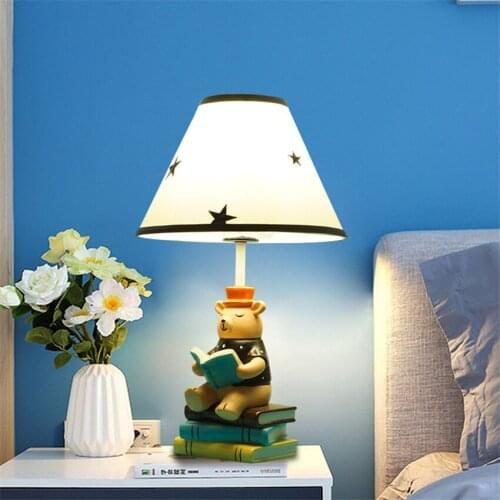 Cartoon Bear Reading Table Lamps Modern Childrens Room Boy Girl Bedroom Bedside Table Lights Study Eye Protection Desk Lamps