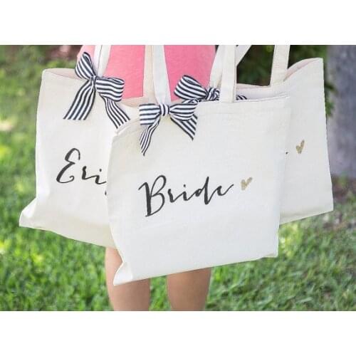 Customize name title Wedding Bride Bridesmaid Maid of Honor Tote birthday Canva Bags company gift bags clutches Party favors