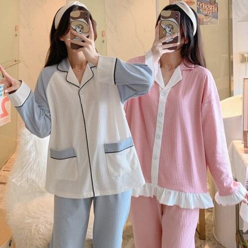 2021 New Autumn Long Sleeve Cotton Pajama Sets for Women Fashion Korean Sleepwear Suit Pyjama Homewear Pijama Mujer Home Clothes