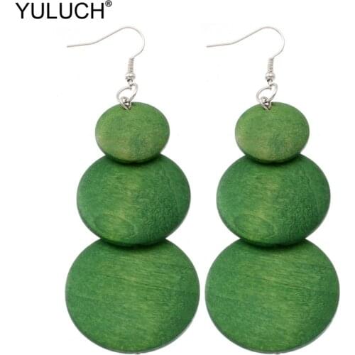 Yuluch The Latest Design 4 Colors Wooden Pompom Pom Pom Drop Pendant For The National Fashion Women Earrings Jewelry Accessories